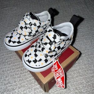 Vans Kids Black and White Floral Checkerboard Sneakers